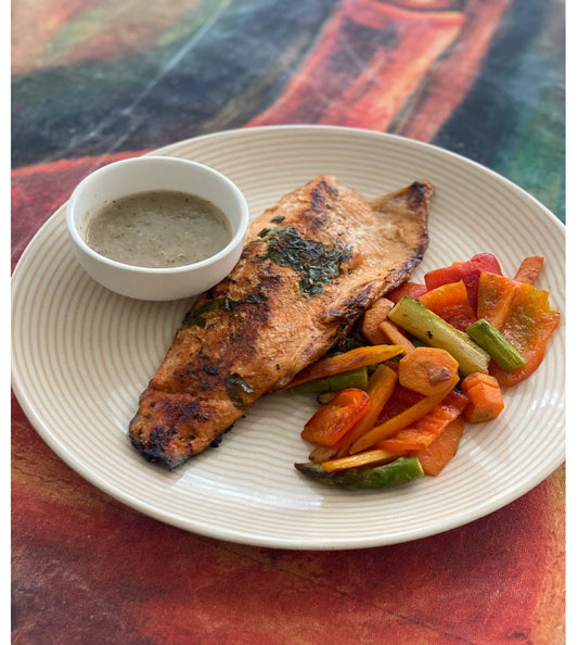Trucha con vegetales.